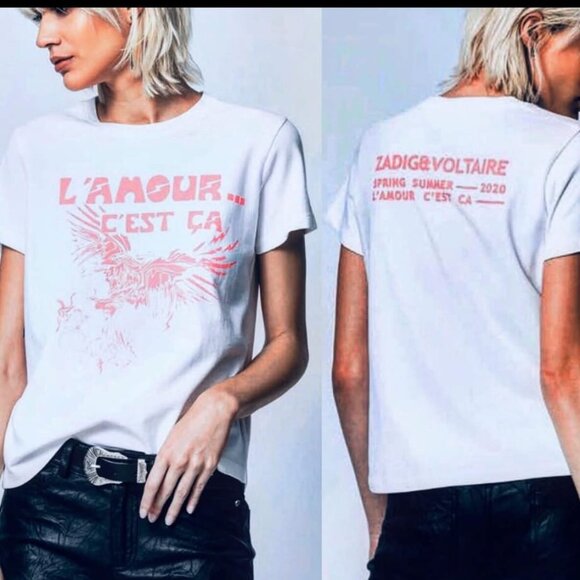 Tops - Zadig & Voltaire Graphic Tee White Pink Print Size S GUC